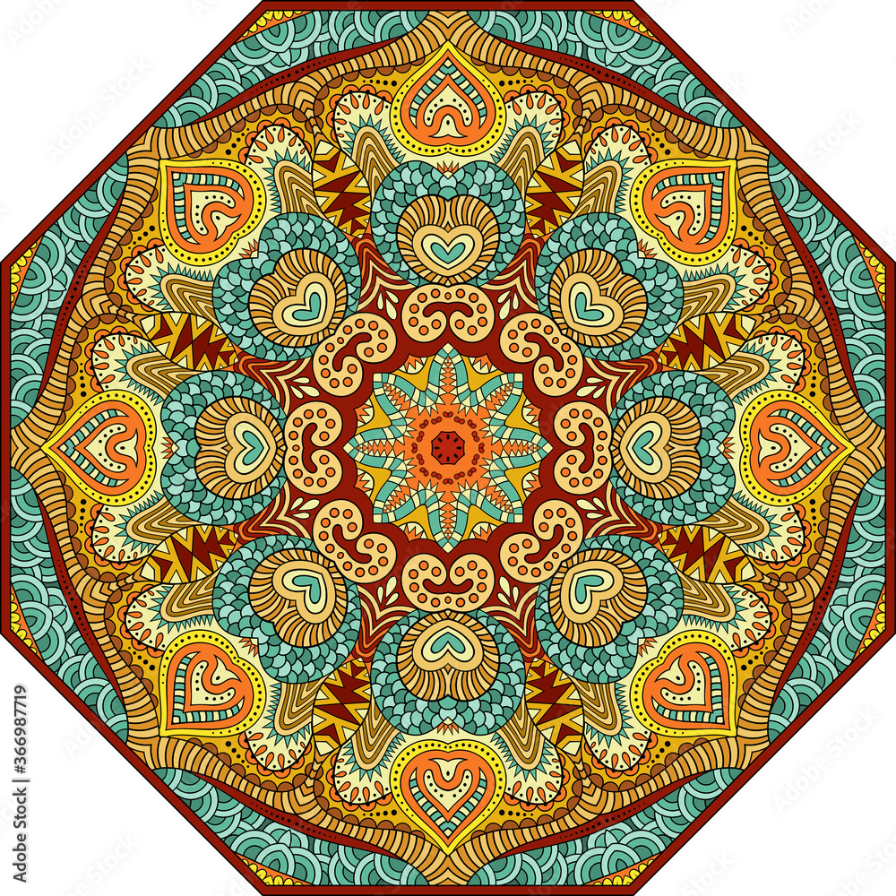Vector mosaic hand drawn mandala octahedron figure