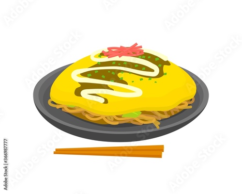 オムそばのイラスト　ベクター