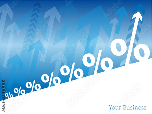 White percent on arrows blue background.  Banner with percentage for sale or promotion.
