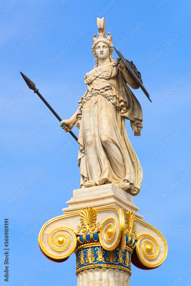 Athena statue with golden decorations