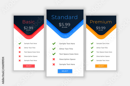 web plans and pricing template for comparision