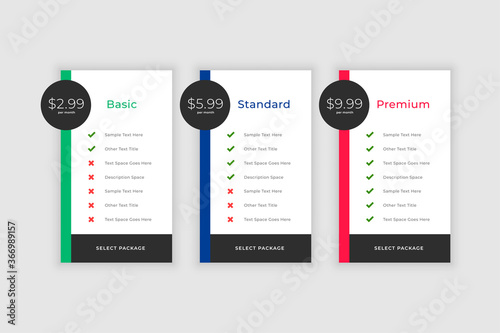 plans and pricing comparision template for websites and app