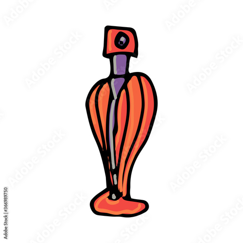 Red perfume bottle in cartoon style. Vector illustration.