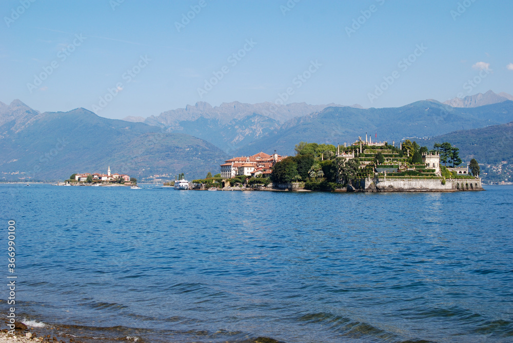 Isola Bella on Lake Maggiore, Italy viewed from the shore at Stresa