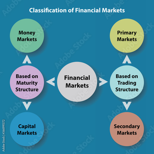 classification of financial markets, plan process diagram, vector illustration 