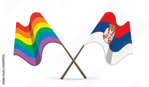 serbian and lgbt flags crossed, vector illustration 