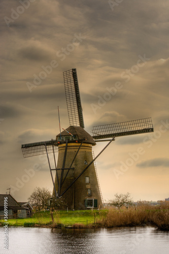 Kinderdijk, Netherlands; A working windmill at Kinderdijk