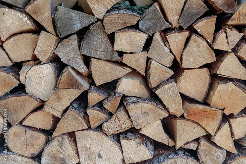 stack of firewood. The firewood is neatly stacked 