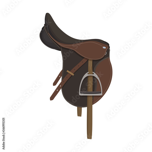 The horse saddle is isolated on the white background.