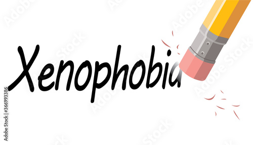 xenophobia concept, homophobia, ageism, pencil eraser, vector illustration 