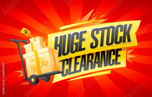 Huge stock clearance banner mockup with boxes on a shopping cart photo