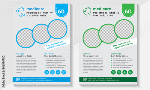 Corporate Medical Flyer Template, Flyer, Medical Flyer, Layout template, brochure background. Vector design. A4 size for poster, flyer or cover, blue medical flyer, green medical flyer