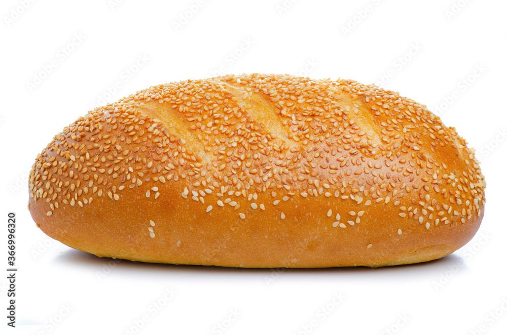 loaf bread with sesame seeds on white background isolation