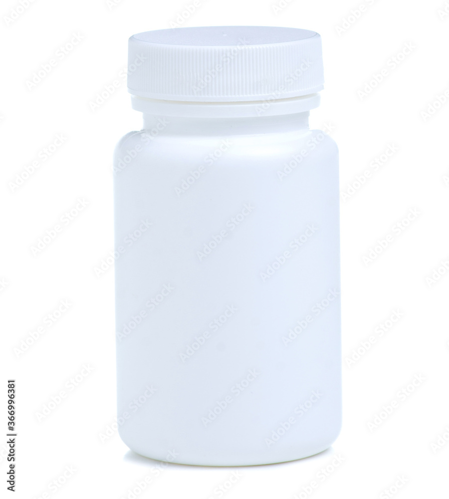 White jar with pills capsule medicine pharmacy on white background isolation White jar with pills capsule medicine pharmacy on white background isolation