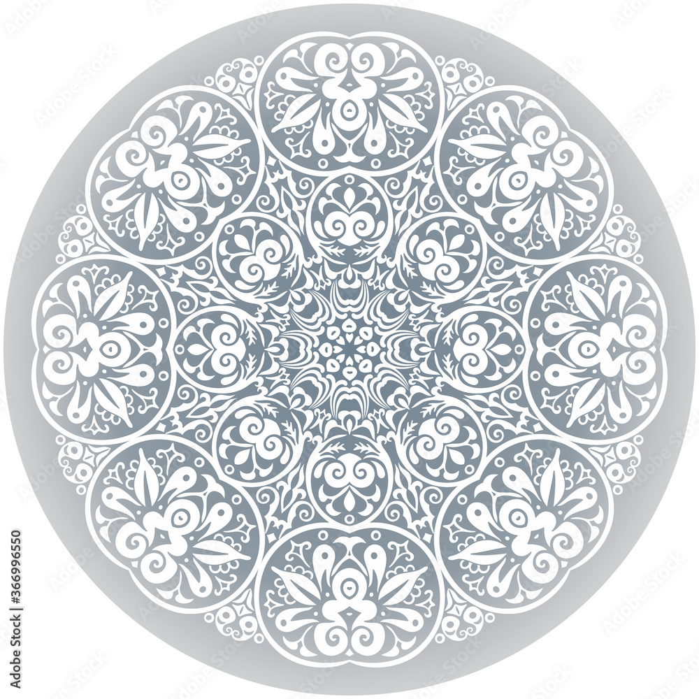 Vector white ethnic round ornamental illustration.