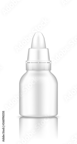 White plastic drop bottle with lid mockup. Blank medicine or cosmetic package for eye, ear or nose drops. Product container template. Isolated 3d vector illustration