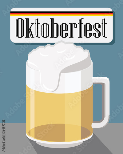 oktoberfest concept, beer mug, blue background, vector illustration