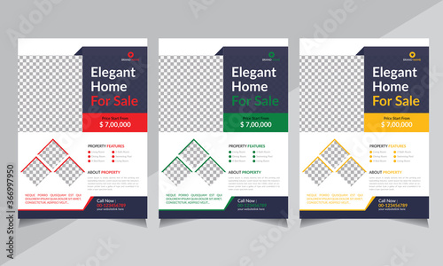 Professional Real Estate Flyer template, Business Flyer template, modern layout, annual report, poster, red, green, yellow color, shape design size a4 vector illustrator