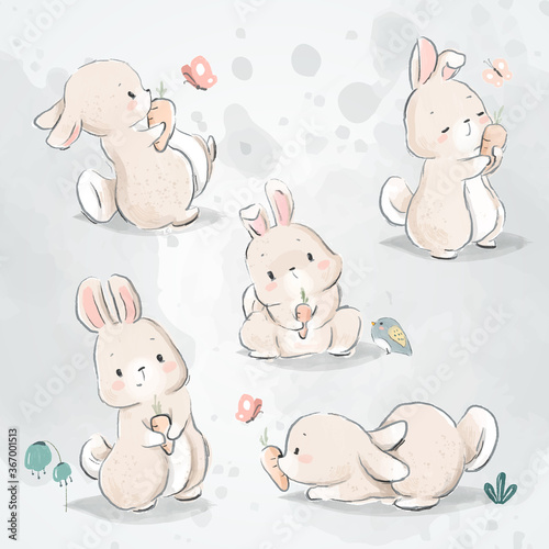 Bunny and Carrot Doodle Set