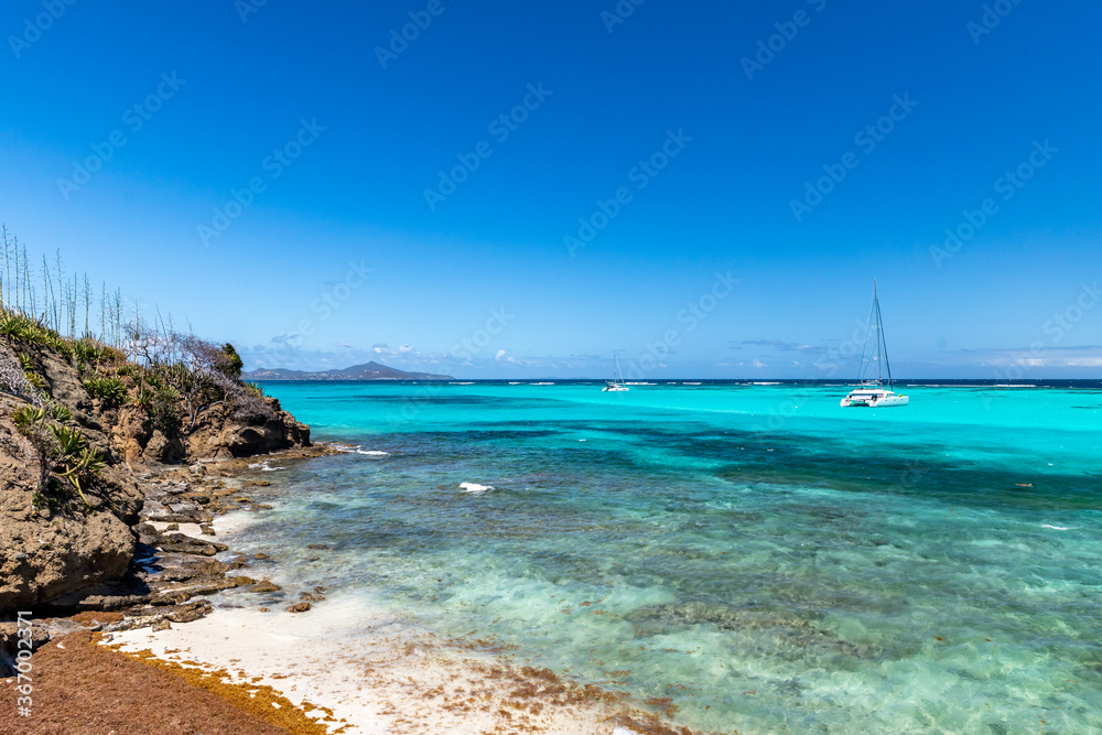 Fototapeta premium Saint Vincent and the Grenadines, Sailboats on mooring in Tobago Cays