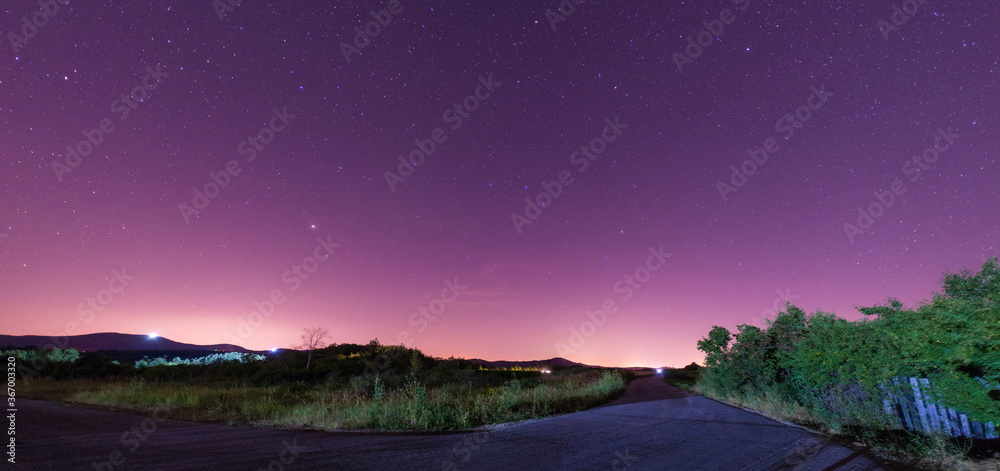 Night sky panoramic landscape with stars