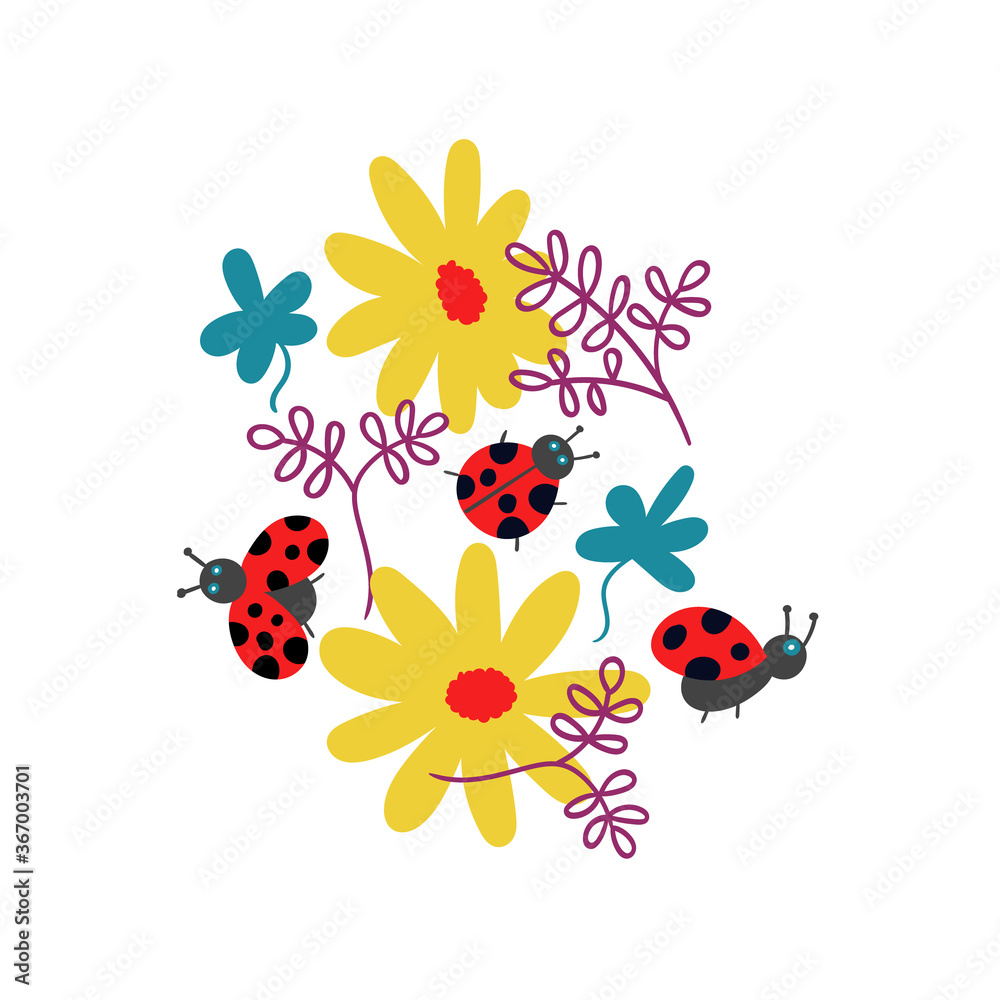 T-shirt print ladybugs and flowers T-shirt print ladybugs and flowers
