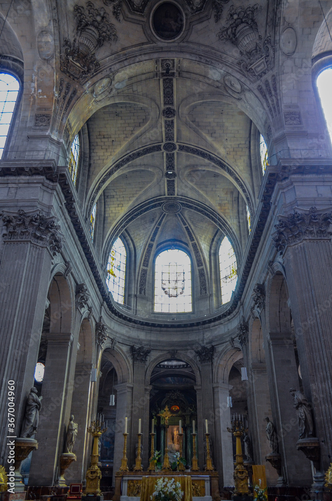 Inside Saint Suplice Catedral in Paris, France