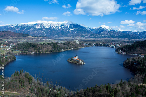 Early spring on famous Bled lake in Slovenia.
