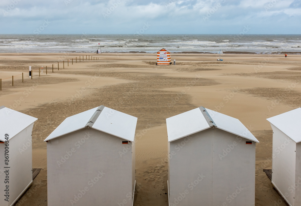 Beach huts on a deserted North Sea beach