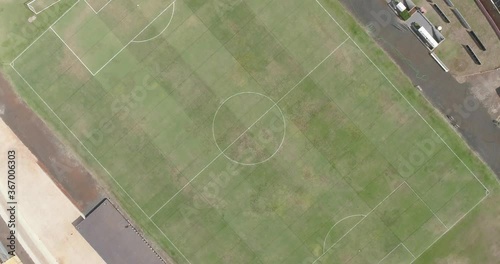 Aerial top view of empty soccer field in Brazil. 4K.