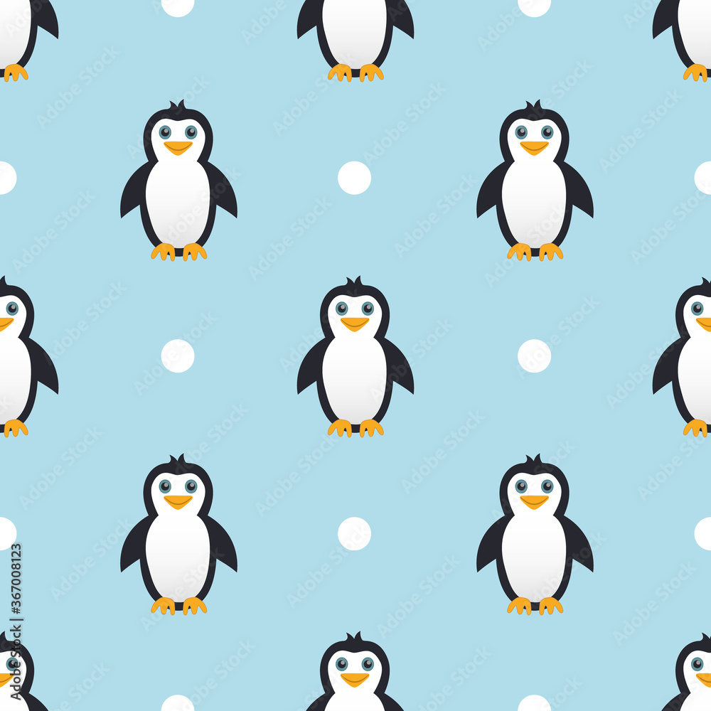 Naklejka premium Cute penguin seamless pattern vector on light blue background.