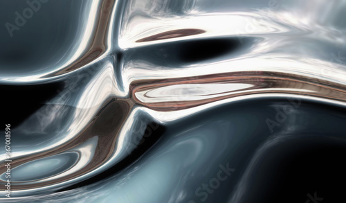 A 3d Rendering of a Cloudy Afternoon Sky Reflected in a Rippling Chrome Surface; Reminiscent of Custom Chromed Partes from a Car, Truck or Motorcycle.