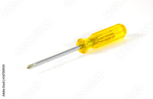  Yellow screwdriver isolated against white background 