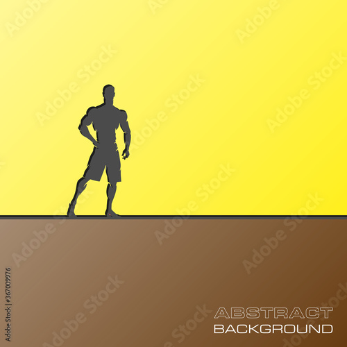 Abstract flat design concept with Muscular Man Silhouette Lifting Weightsillustration on background. Vector collection. Fitness icon