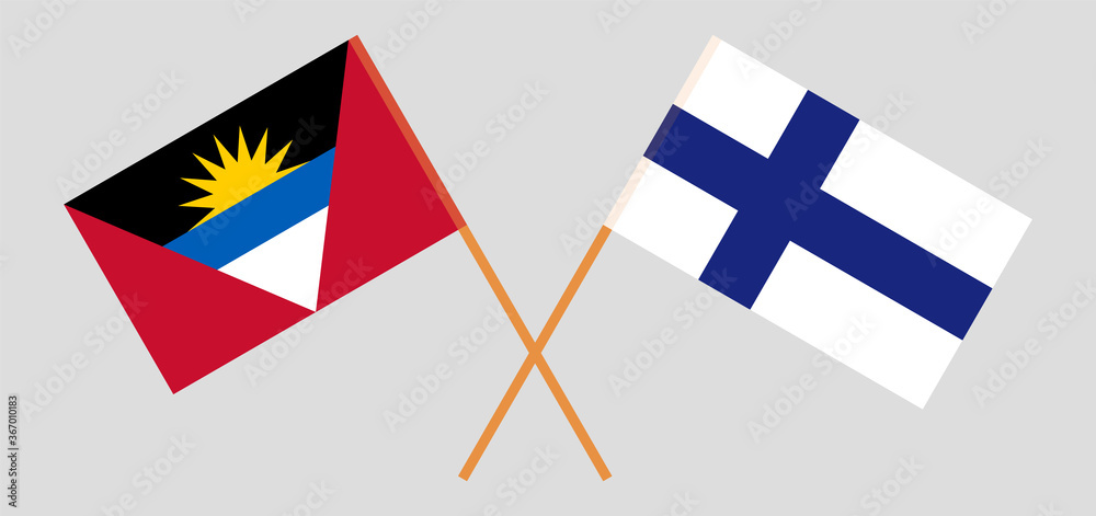 Crossed flags of Finland and Antigua and Barbuda