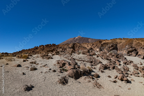 Martian landscape on the eastern slopes of Montana Blanca Mirador las Minas de San Jose, Teide National park, Tenerife, Canary islands, Spain