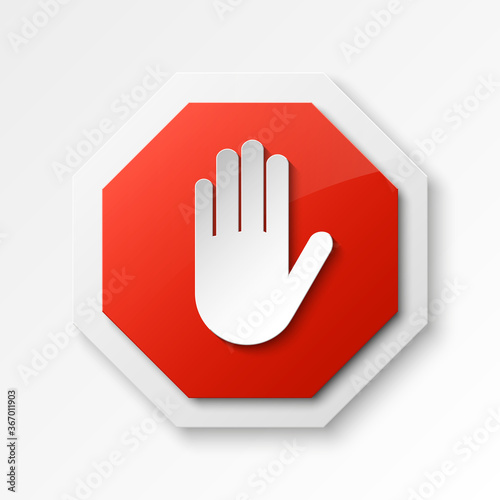 STOP palm icon, No entry icon, road sign, danger badge