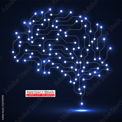 Technological neon brain. Circuit board. Abstract vector background