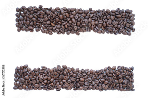 strips of coffee beans, on a white background.