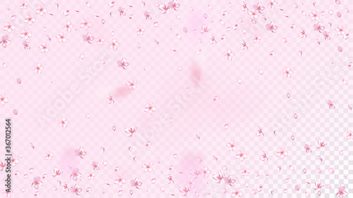 Nice Sakura Blossom Isolated Vector. Feminine Flying 3d Petals Wedding Pattern. Japanese Bokeh Flowers Wallpaper. Valentine, Mother's Day Spring Nice Sakura Blossom Isolated on Rose