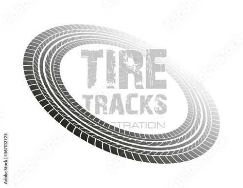 tire tracks in perspective view. Vector illustration isolated on white background