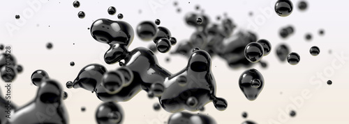 Abstract black liquid drops background.3d illustration.Ink or fluid shapes.Science physics and chemistry photo