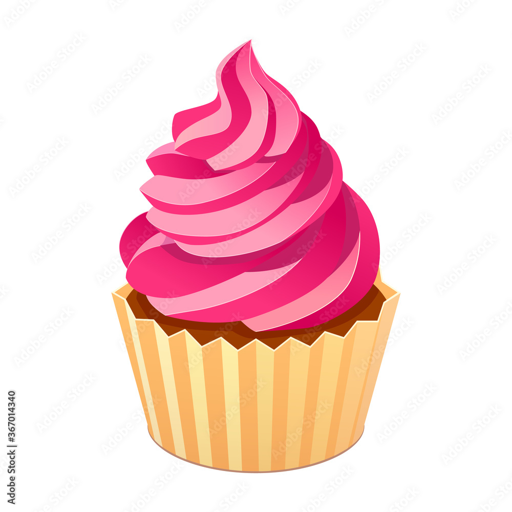 Cupcake with pink cream. Vector illustration isolated on white background. Cupcake with pink cream. Vector illustration isolated on white background.