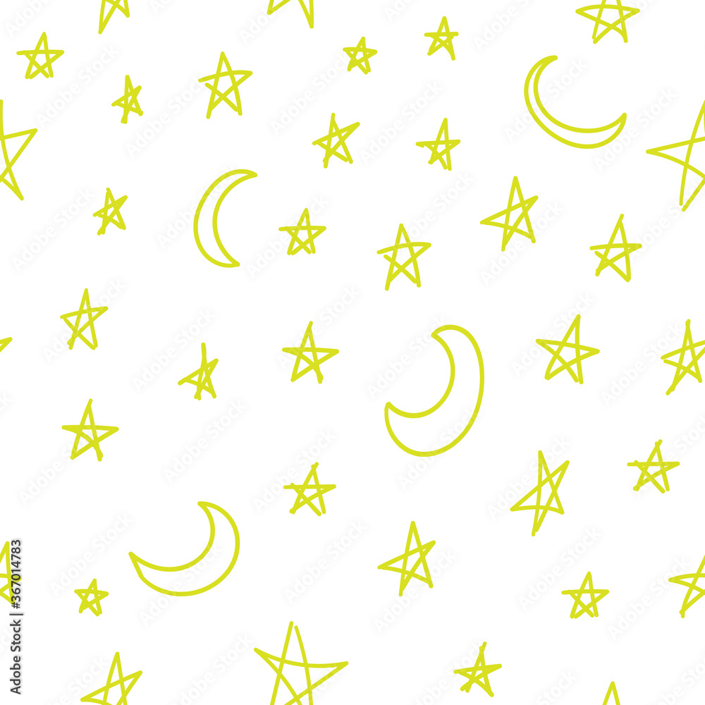 doodle stars and moon seamless pattern