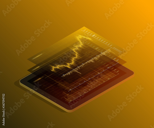 Data analytics business concept banner. 3D Digital infographic banner. Abstract financial background technology business diagram. Flat isometric Stock market investment isometry concept. Finance phone