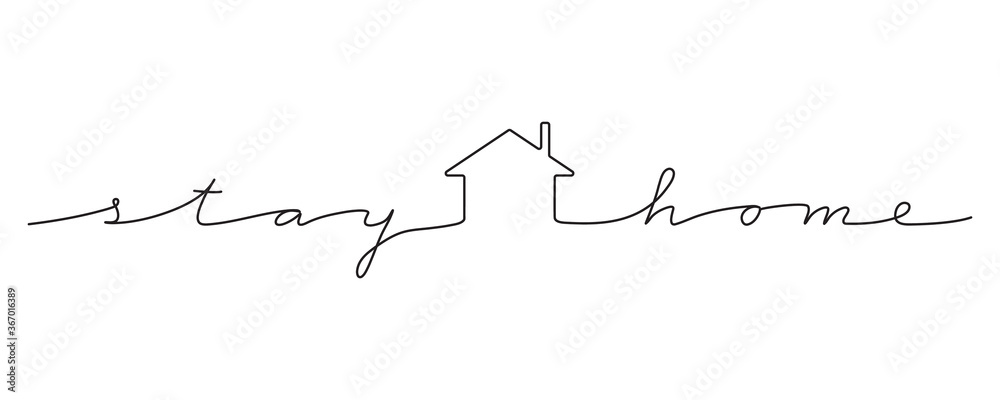 Handwritten stay home phrase, calligraphy style text