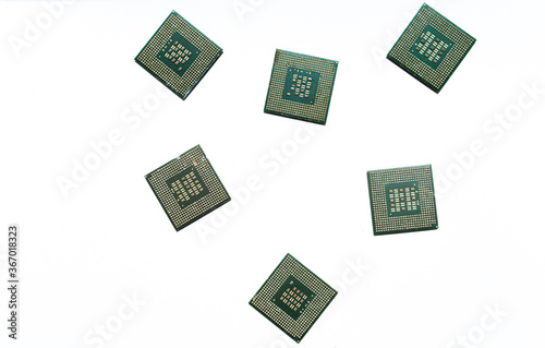 Processors from a computer on a white background