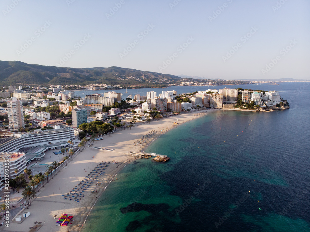 Magaluf beach aerial drone shot - Majorca