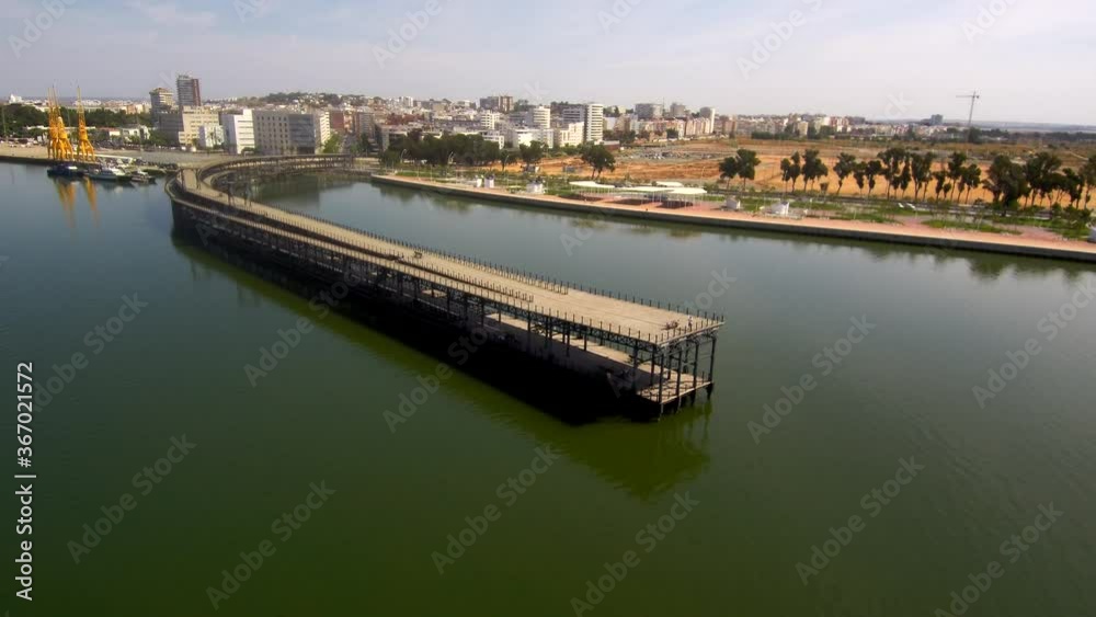 Aerial view of industrial bridge in a river. Drone Footage Aerial view of industrial bridge in a river. Drone Footage