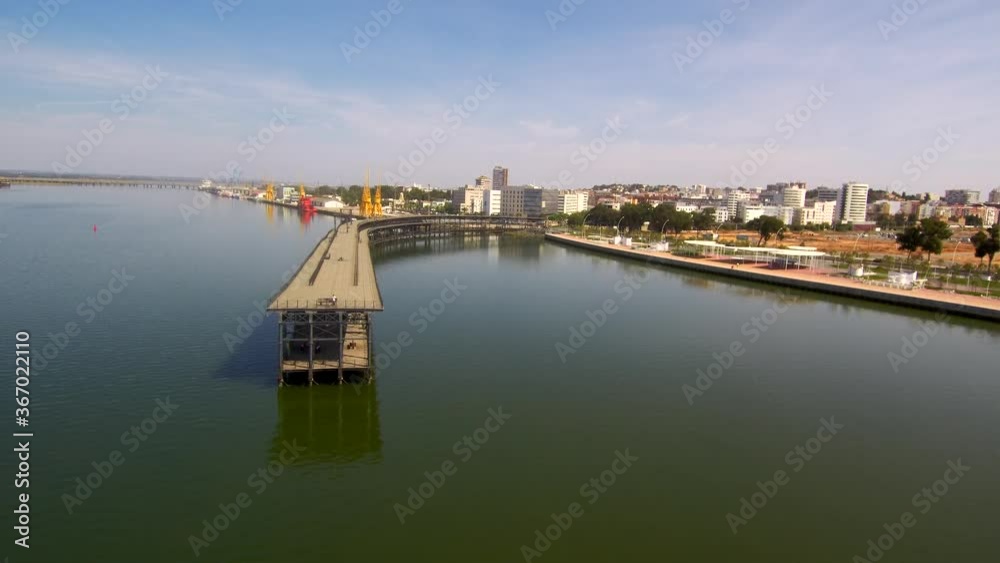 Aerial view of industrial bridge in a river. Drone Footage Aerial view of industrial bridge in a river. Drone Footage